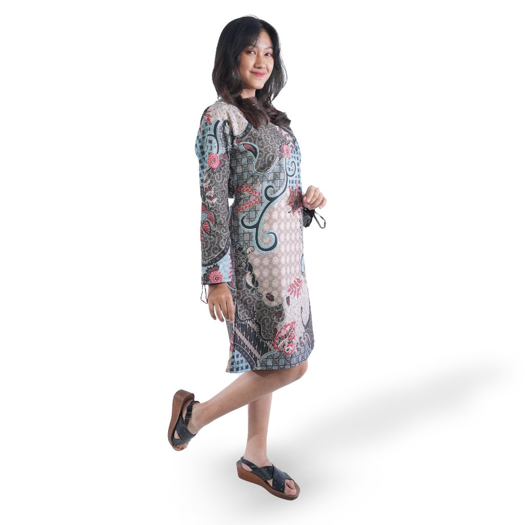 Batik Trusmi Tunik Batik - Kombinasi Lengan Serut Andini Biru BUL - Gambar 5