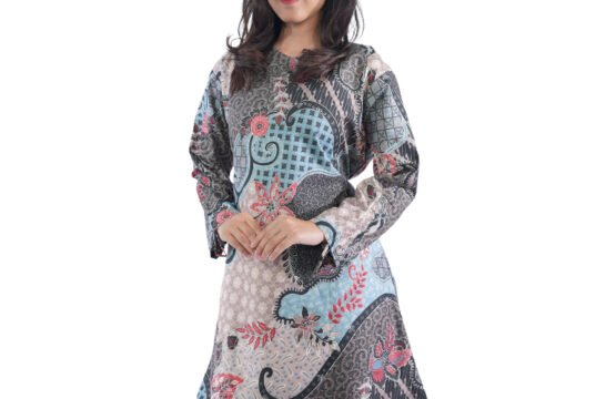 Batik Trusmi Tunik Batik - Kombinasi Lengan Serut Andini Biru BUL