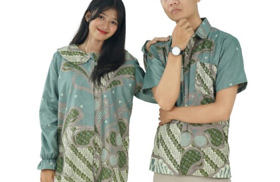 Batik Trusmi Set Couple Blouse Batik & Kemeja Batik Laveya Hijau BUL