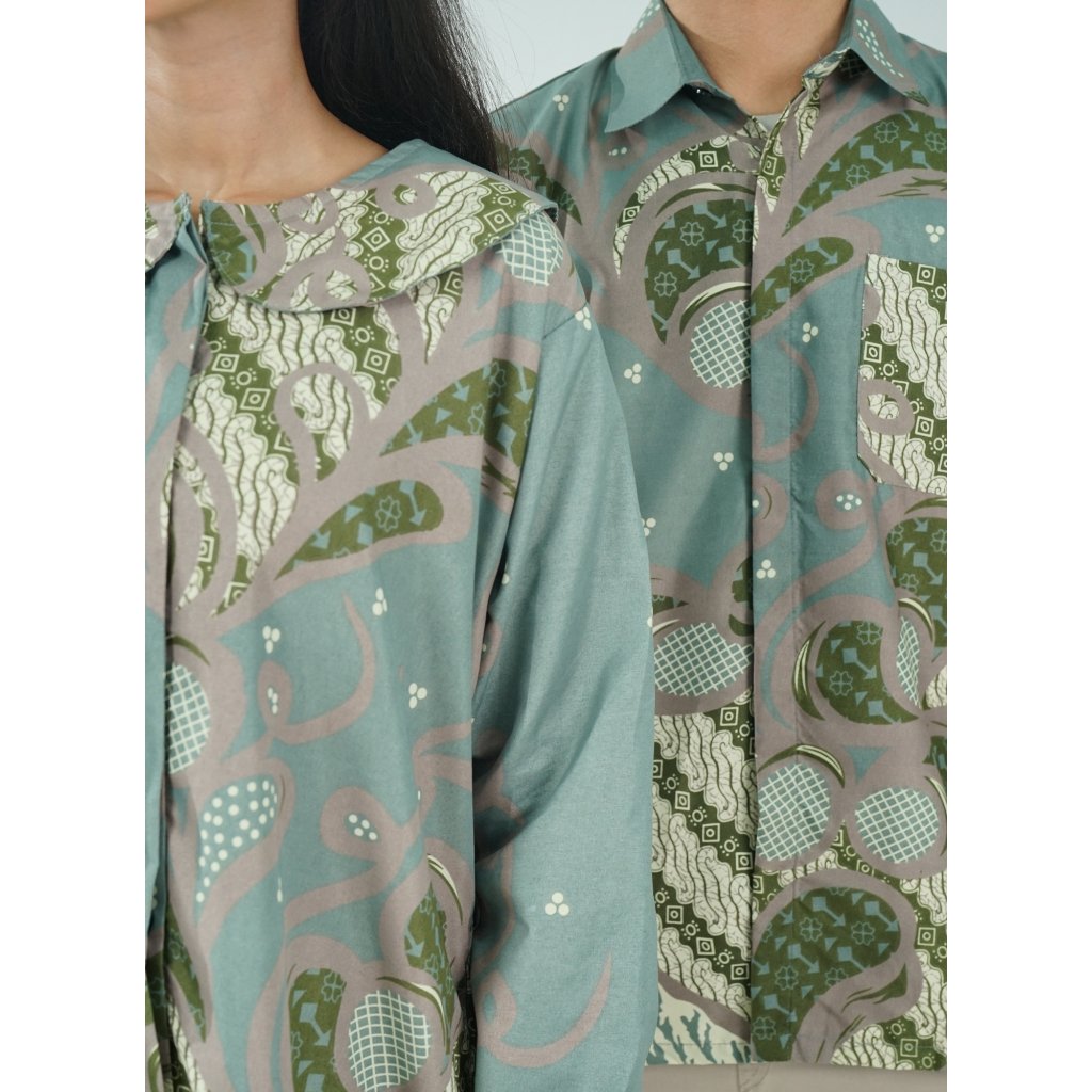 Batik Trusmi Set Couple Blouse Batik & Kemeja Batik Laveya Hijau BUL - Gambar 5