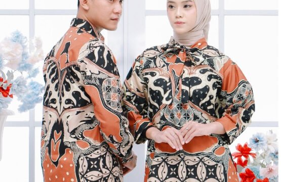 Batik Trusmi Set Couple Blouse & Kemeja Kombinasi Kiandra Orange
