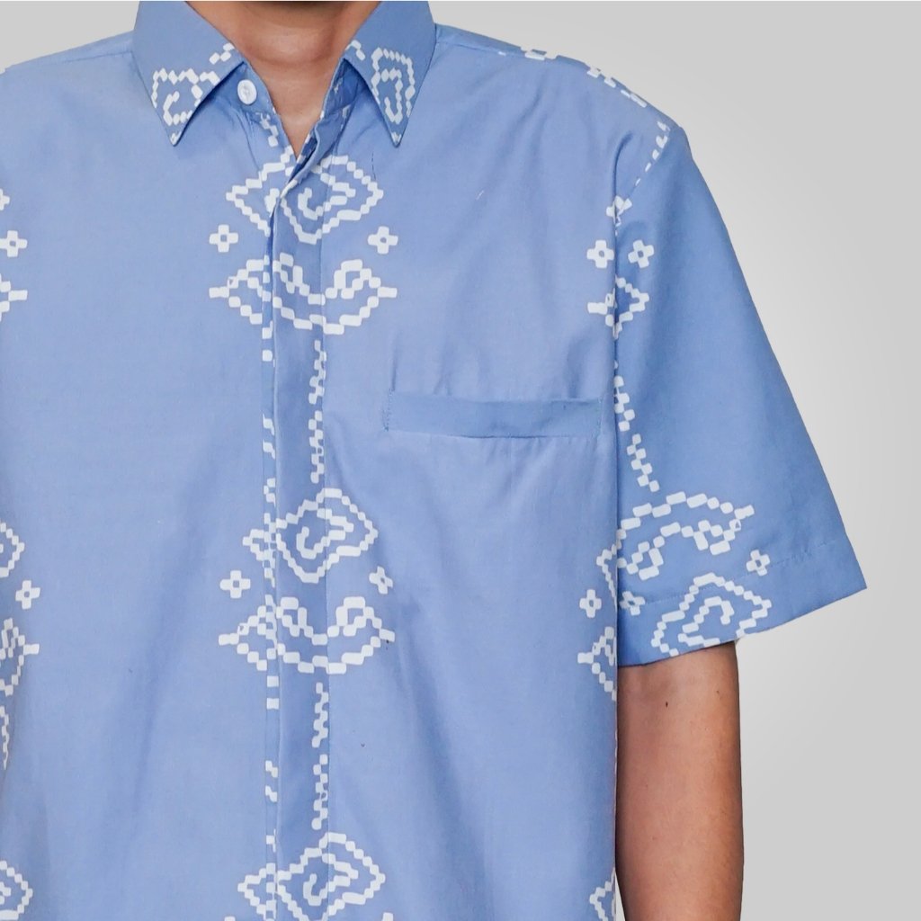 Batik Trusmi Hem Reguler Motif Light AAB Biru KBT - Gambar 2
