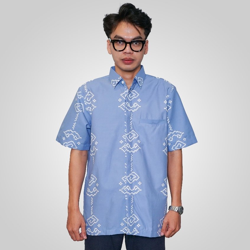 Batik Trusmi Hem Reguler Motif Light AAB Biru KBT