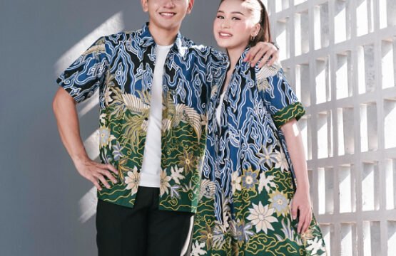 Batik Trusmi Set Couple Kemeja Pria & Outer Motif Aokiji Biru RML
