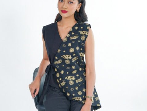 Batik Trusmi Atasan Vest Batik Motif Lilian AAB Hitam MYD