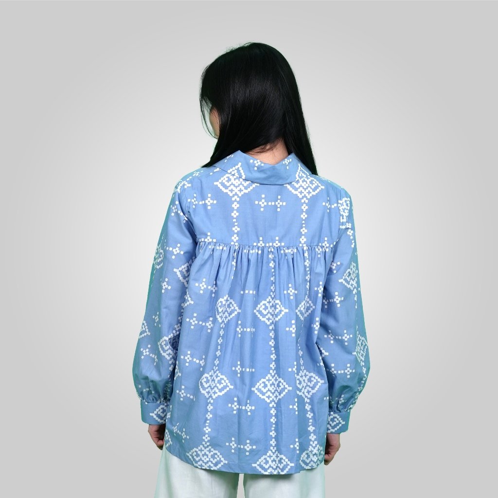 Batik Trusmi Blouse Batik Lyra AAB Biru MYD - Gambar 5