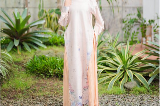 Batik Trusmi Dress Panjang Elzara Lebaran Batik Garatris Series Cream Bahan Satin Ramadhan Series