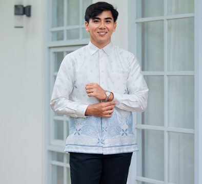 Batik Trusmi Kemeja Elzara Koleksi Ramadhan Garatris Biru Bahan Satin Elegan