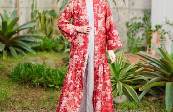 Batik Trusmi Outer Batik Rasana Orange Ramadhan Series Garatris– Outer Lebaran Bahan Satin Premium