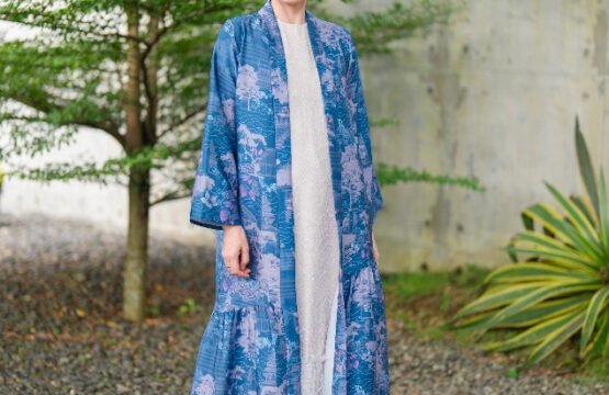 Batik Trusmi Outer Rasana Biru Ramadhan Series Outer Lebaran Satin Premium Garatris Eksklusif