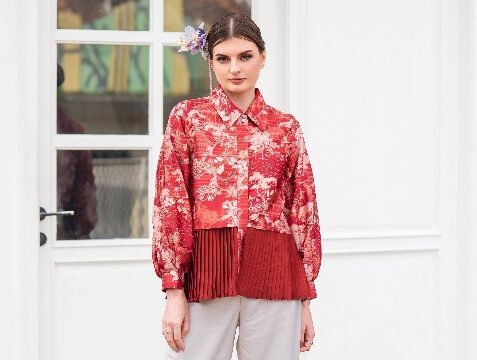 Batik Trusmi Blouse Zanira Orange Koleksi Garatris - Series Ramadhan Satin Premium