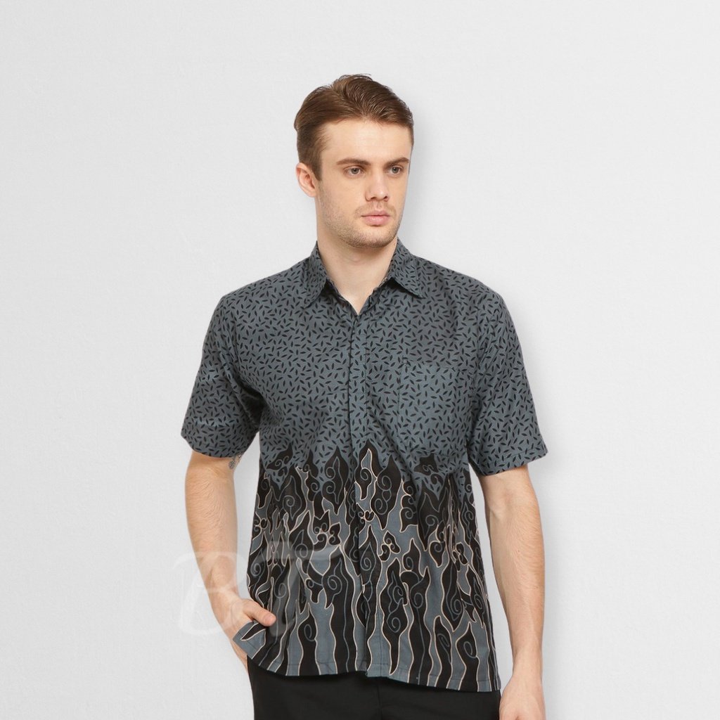 Batik Trusmi Hem Motif Mega Mendung Pria Beras Tumpah