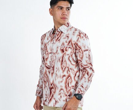 Batik Trusmi Kemeja Pria Motif Mega Mendung Putih - Katun Premium Batik Tulis LMBT PK