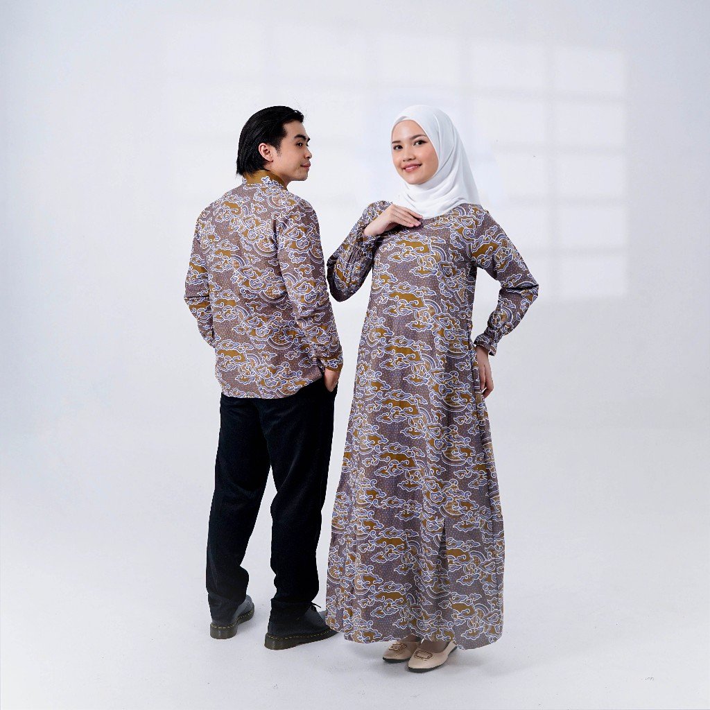 Batik Trusmi Set Couple Gamis Batik dan Kemeja Batik Motif Senja CKT - Gambar 7