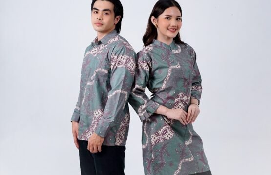 Set Couple Tunik Batik dan Kemeja Batik - Daun Hijau