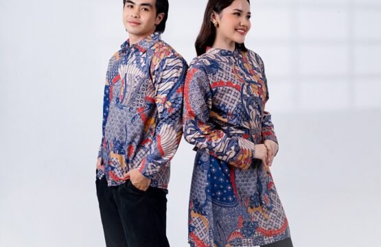 Batik Trusmi Set Couple Atasan Tunik Wanita & Kemeja Batik Pria Motif Sekar Jagad