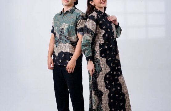 Batik Trusmi Set Couple Hem Batik dan Gamis Batik Motif Rusa Hijau MOP