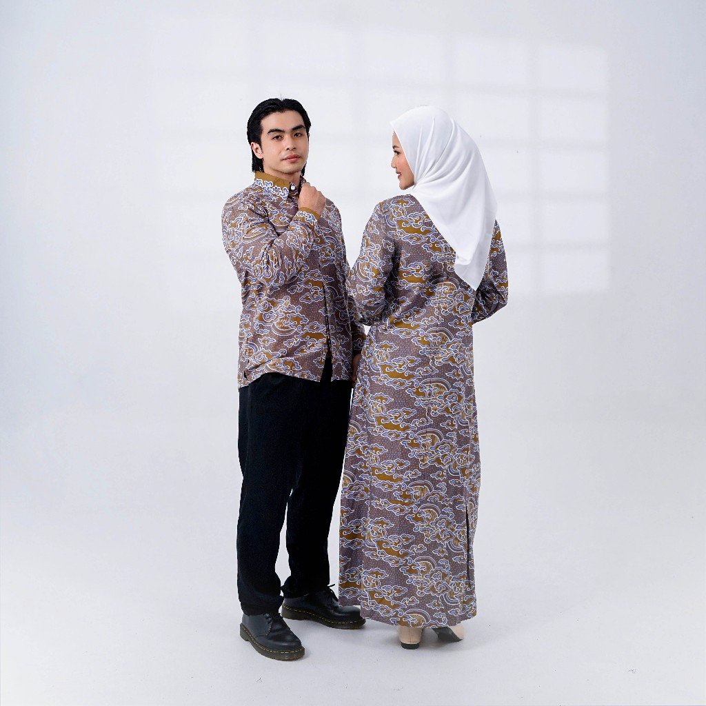 Batik Trusmi Set Couple Gamis Batik dan Kemeja Batik Motif Senja CKT - Gambar 6