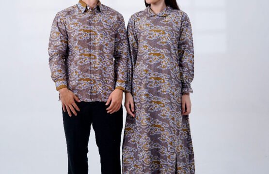 Batik Trusmi Set Couple Gamis Batik dan Kemeja Batik Motif Senja CKT