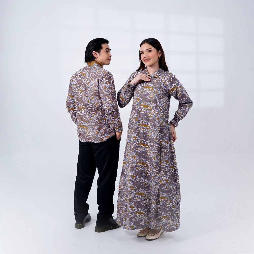 Batik Trusmi Set Couple Gamis Batik dan Kemeja Batik Motif Senja CKT - Gambar 4