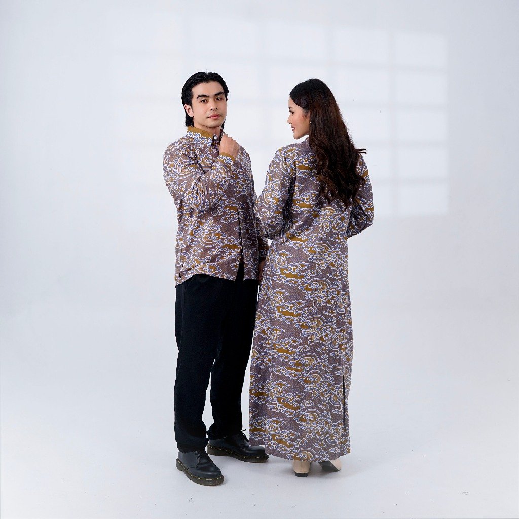 Batik Trusmi Set Couple Gamis Batik dan Kemeja Batik Motif Senja CKT - Gambar 3