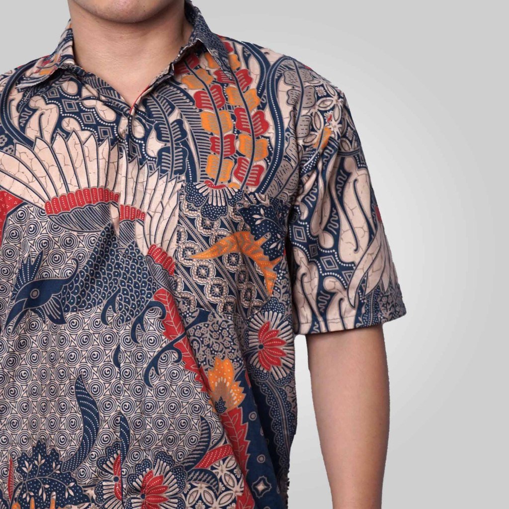 Batik Trusmi Hem Motif Sekar Jagad Biru Kombinasi BUL - Gambar 5
