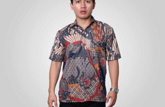 Batik Trusmi Hem Motif Sekar Jagad Biru Kombinasi BUL