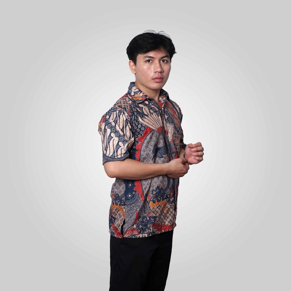 Batik Trusmi Hem Motif Sekar Jagad Biru Kombinasi BUL - Gambar 2