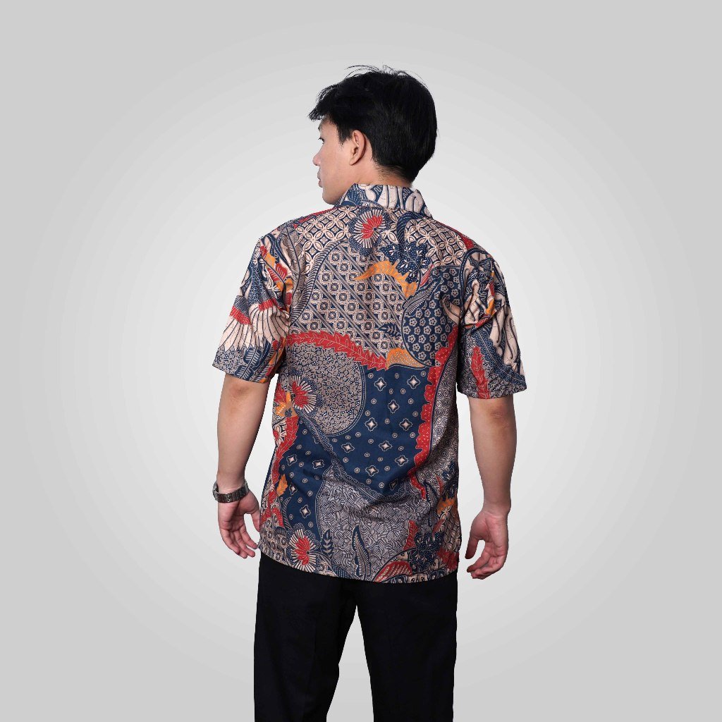Batik Trusmi Hem Motif Sekar Jagad Biru Kombinasi BUL - Gambar 4