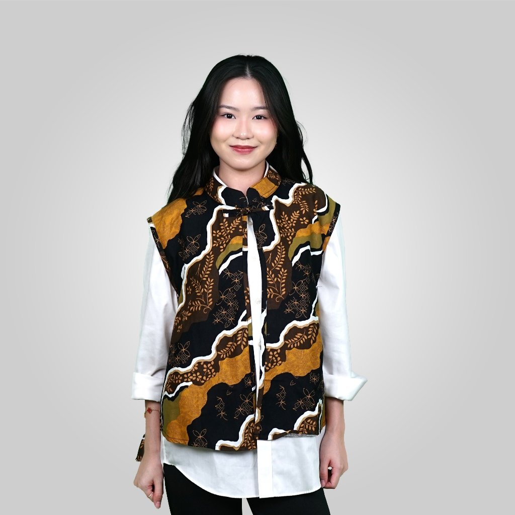 Batik Trusmi Outer Batik Vest Motif RNDM Hitam MOP