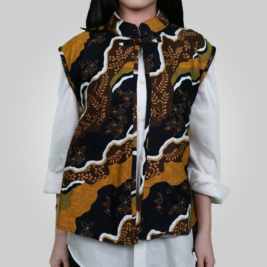 Batik Trusmi Outer Batik Vest Motif RNDM Hitam MOP - Gambar 3