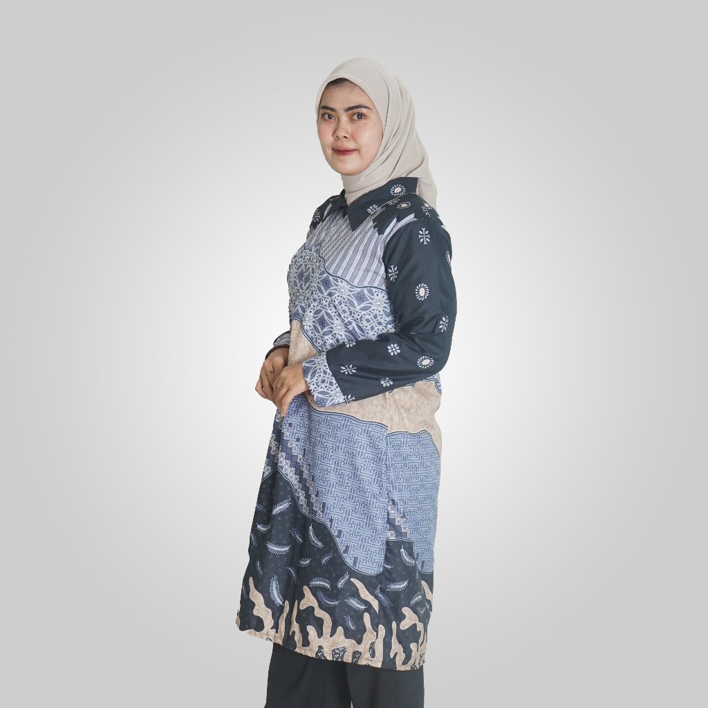 Batik Trusmi Atasan Wanita Tunik Surai Biru BL - Gambar 3