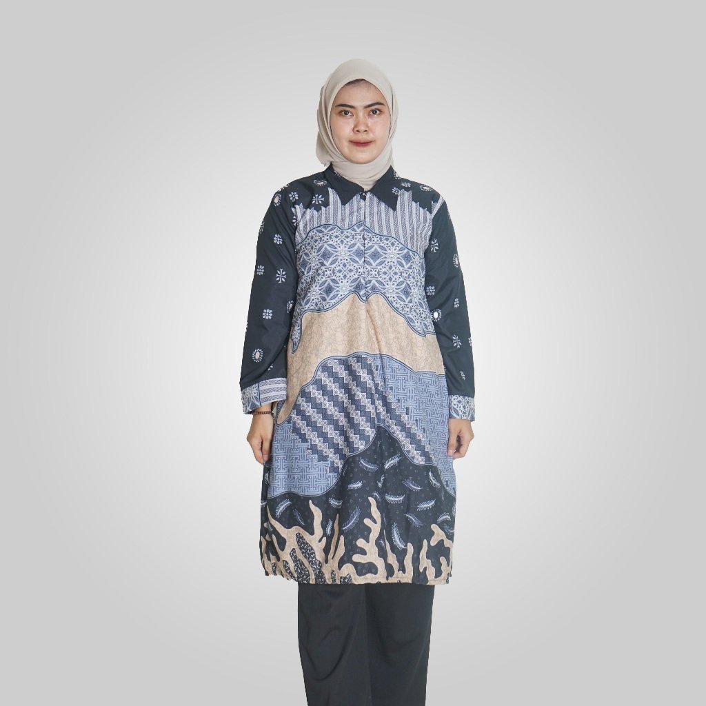 Batik Trusmi Atasan Wanita Tunik Surai Biru BL