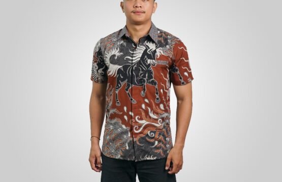 Kemeja Batik Pria Slim Fit Pria Dobi Cokelat