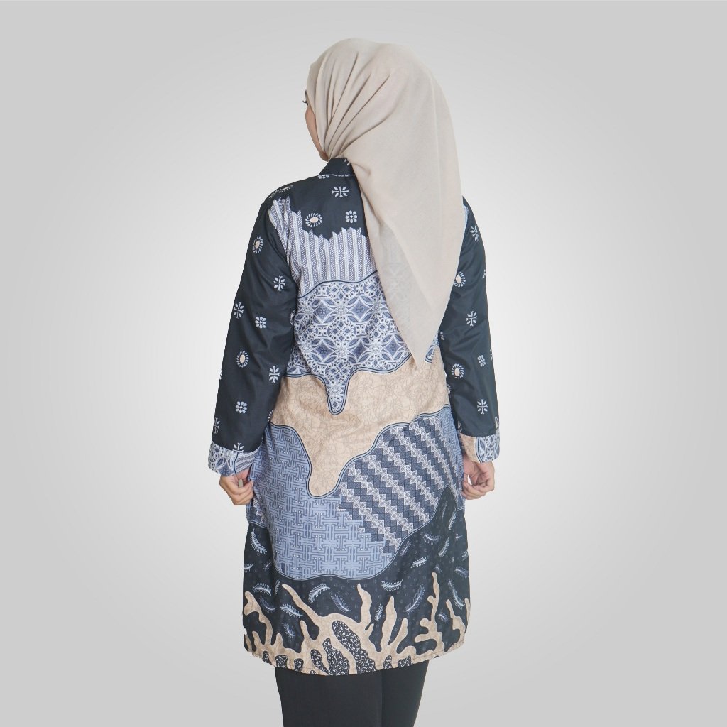 Batik Trusmi Atasan Wanita Tunik Surai Biru BL - Gambar 4