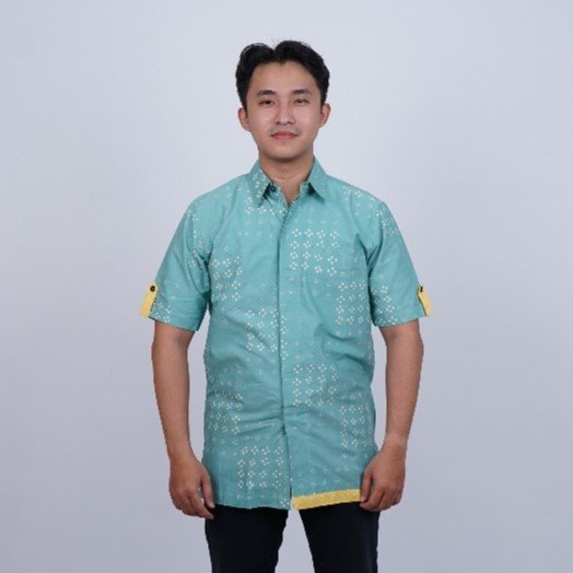 BATIK TRUSMI Kemeja Katun Batik Pria Premium Batik Motif Kombinasi Ryan Sage NA