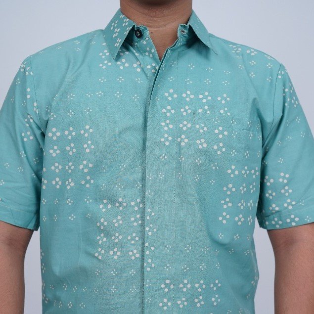 BATIK TRUSMI Kemeja Katun Batik Pria Premium Batik Motif Kombinasi Ryan Sage NA - Gambar 3